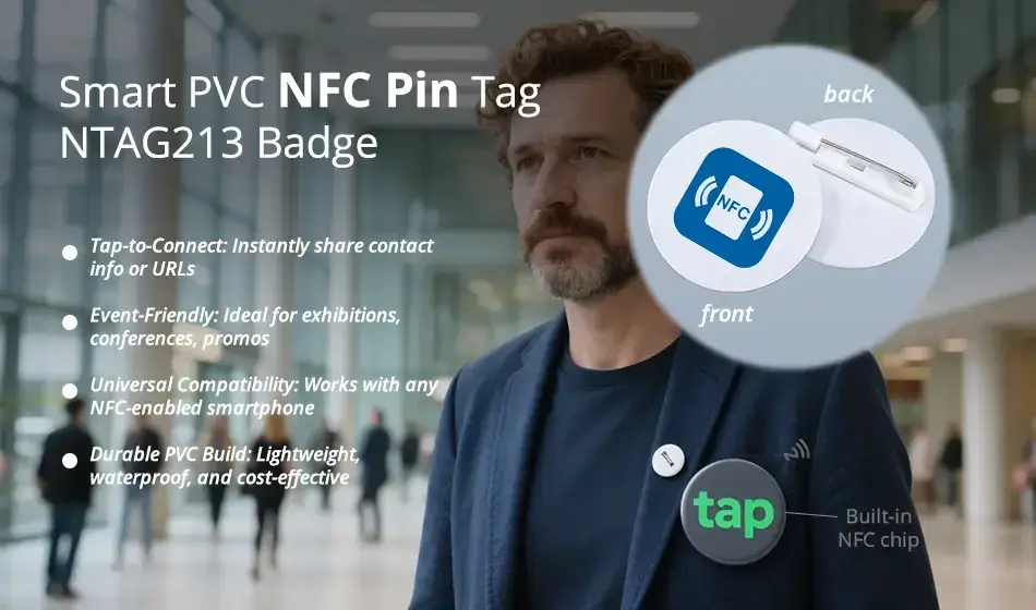 Smart PVC NFC Pin Tags NTAG213 Logo & QR Code Badges Smart PVC NFC Pin Tags NTAG213 Logo & QR Code Badges